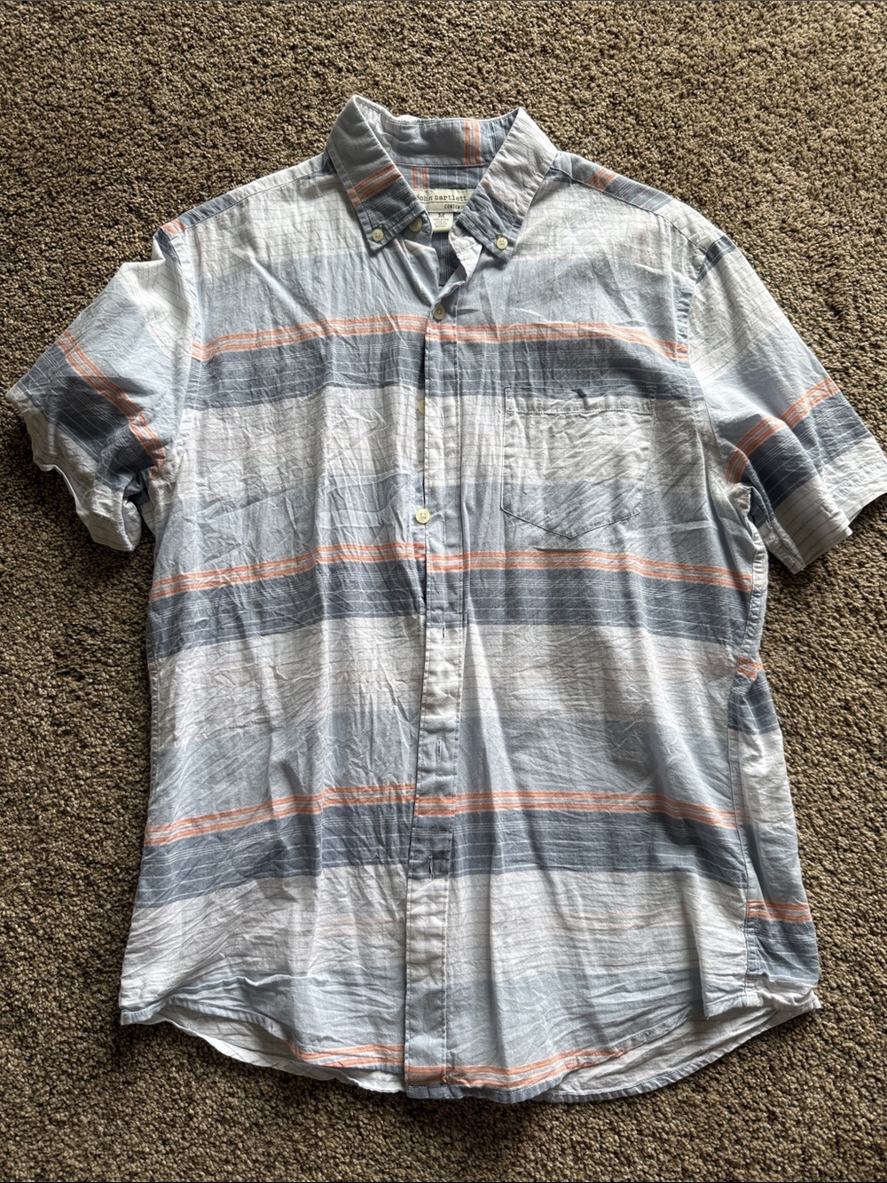 Men's Light Blue Striped Short-Sleeve Button-Down Shirt